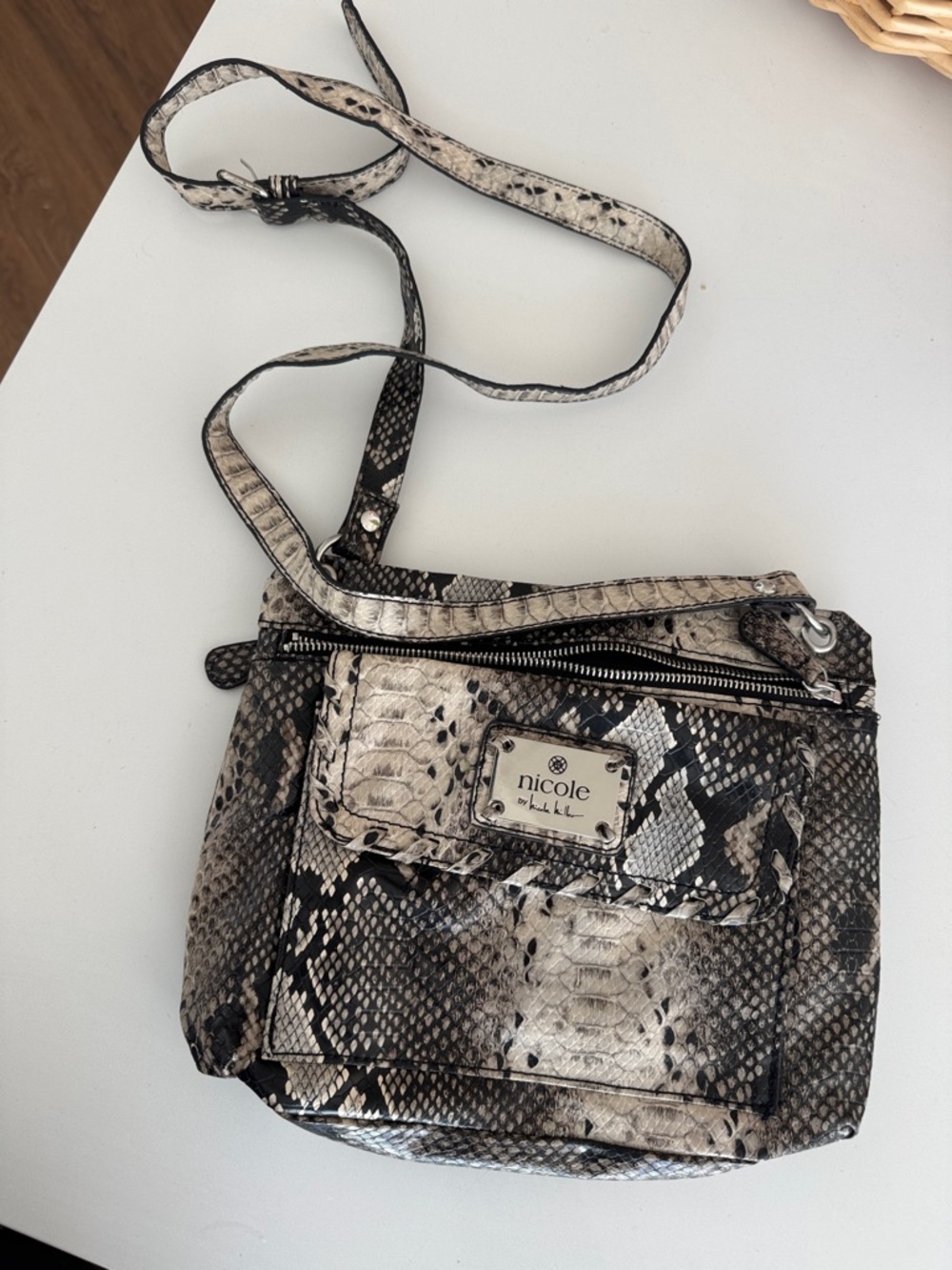 Nicole by Nicole Miller Snake-Print Crossbody Bag - Black & Cream